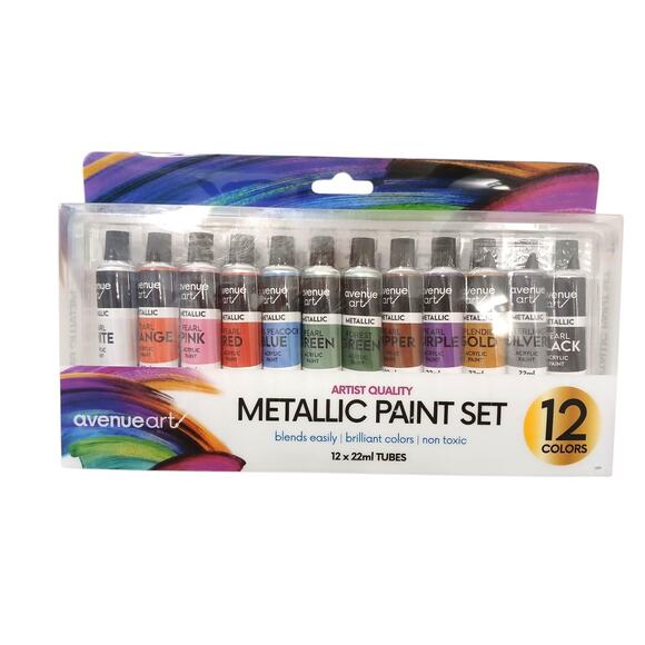 Artist Quality METALLIC Paint Set 12 Tubes Blends Easily Brilliant Non Toxic - Picture 5 of 14